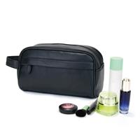 Korean Version Fashion Ladies Hanging Cosmetic Organizer Black Leather Toiletry Bag